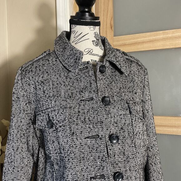 Relativity Womens Jacket Size L Black White Fitted Button Up Spring Fall Coat - Picture 3 of 7
